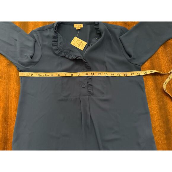 NWT J. Crew Women's Blue Long Sleeve Ruffle Blouse Flowy Preppy Size 0 - Picture 6 of 8
